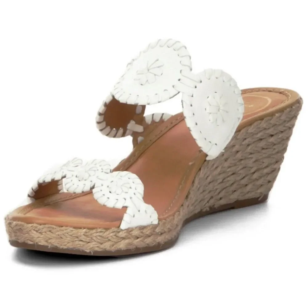 Jack Rogers Shelby White Leather Wedge Espadrille Slip On Sandals Size 8…